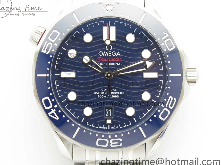 0725 2018 Seamaster Diver 300M OMF Best Edition Blue Ceramic Blue Dial on SS Bracelet A8800 (Black Balance Wheel) ZeroBulk 7957